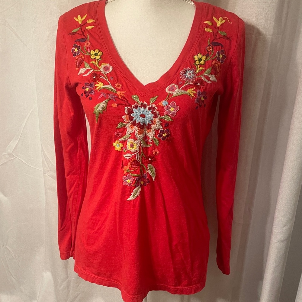 Johnny Was cotton t-shirt sz M gorgeous embroidery